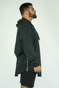 Mens Bodybuilding Oversized Full Sleeves Side Zip Hooded Shirt - KARDIOMATTERS