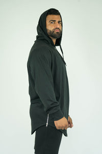 Mens Bodybuilding Oversized Full Sleeves Side Zip Hooded Shirt - KARDIOMATTERS